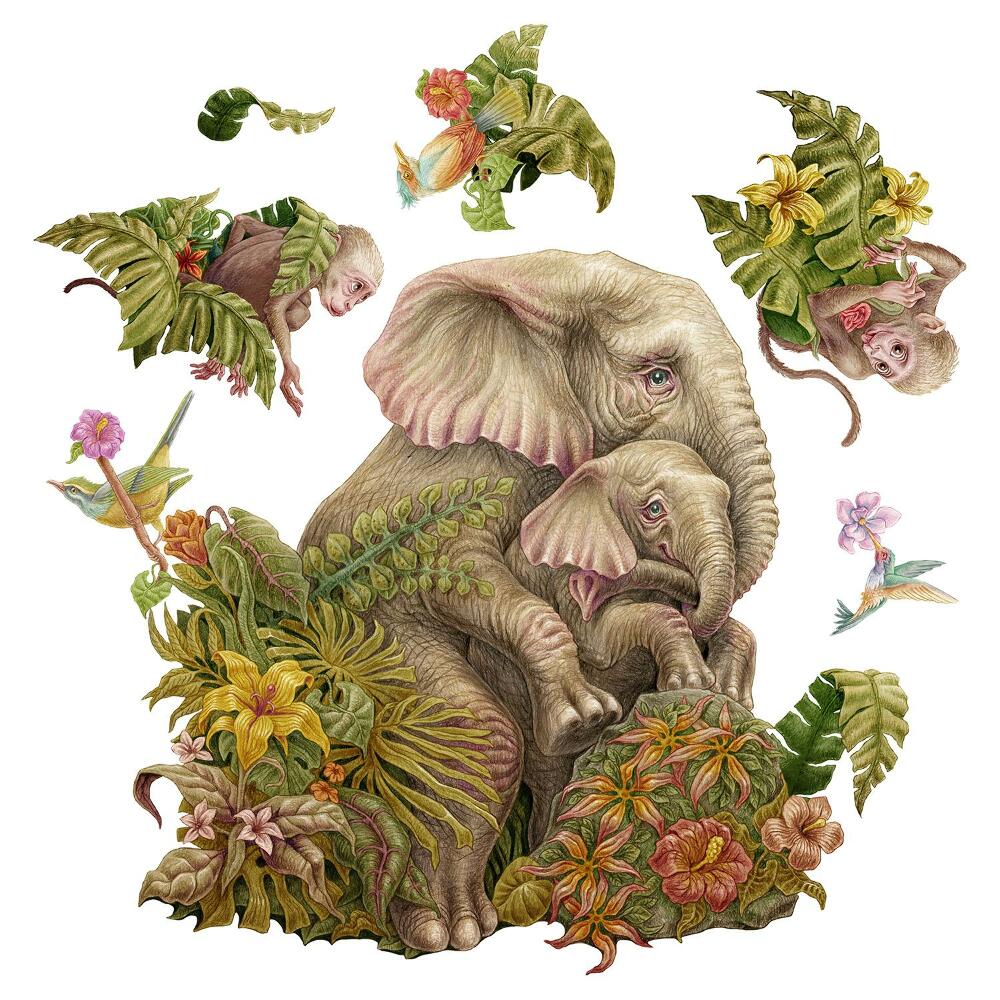 Autocolante perete130x163 Animale sălbatice pastelate și motive tropicale