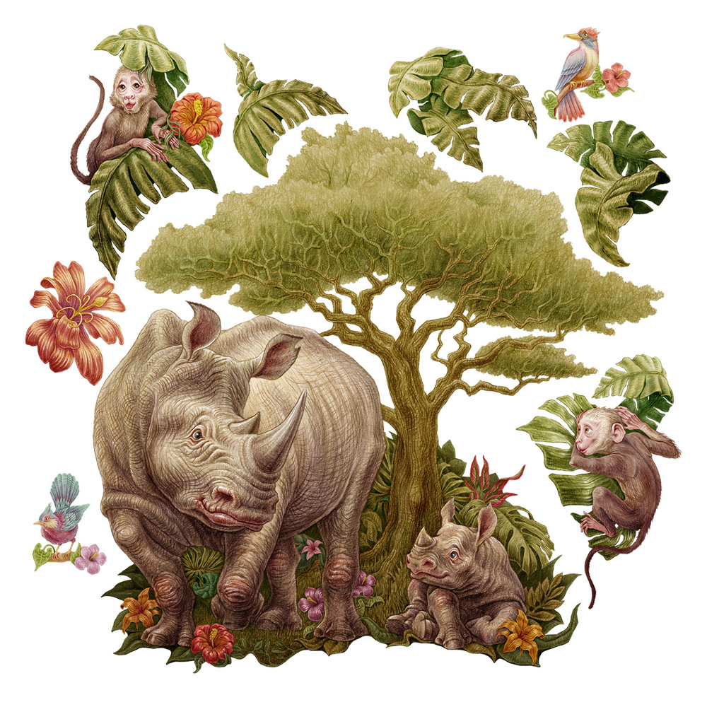 Autocolante perete130x140 Safari de desene animate cu animale sălbatice