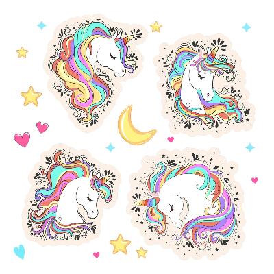 Autocolante perete130x181 Unicorni drăguți cu stele și lună colorate