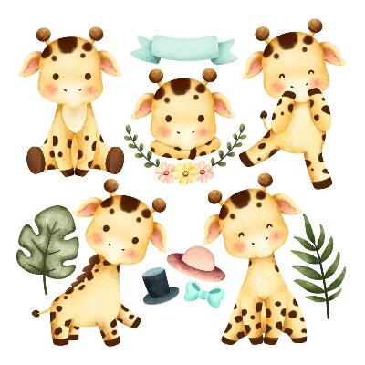 Autocolante perete130x220 Animale de safari fermecătoare în culori pastelate