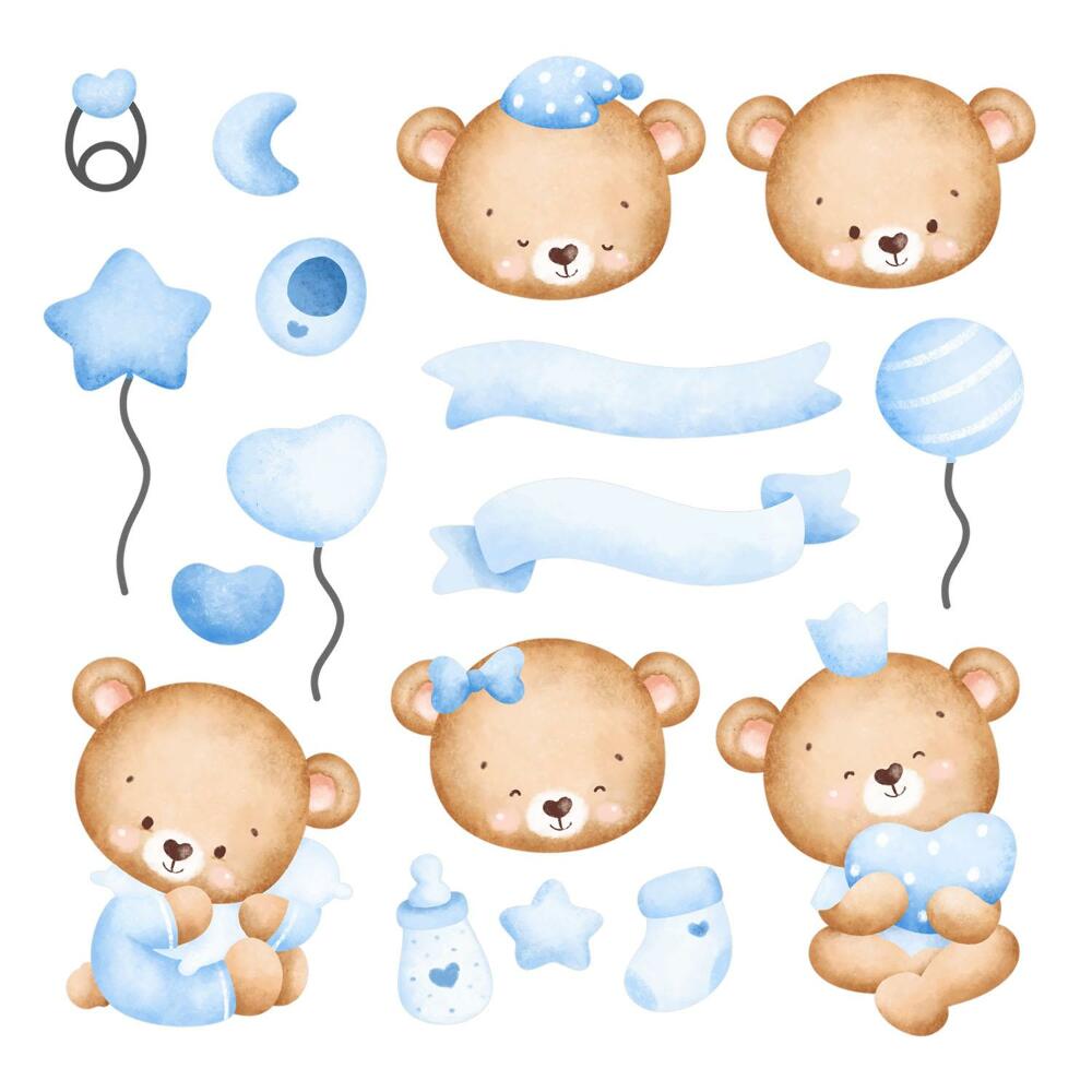 Autocolante perete130x181 Ursuleți de pluș fermecători în tonuri delicate de acuarelă