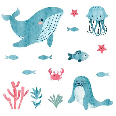 Autocolante perete130x237 Un tărâm subacvatic al animalelor și plantelor