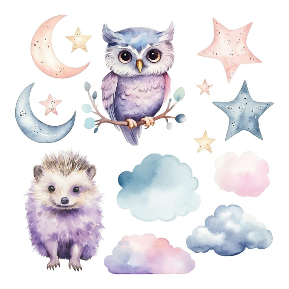 Autocolante perete130x172 Acuarele pastelate cu animale nocturne