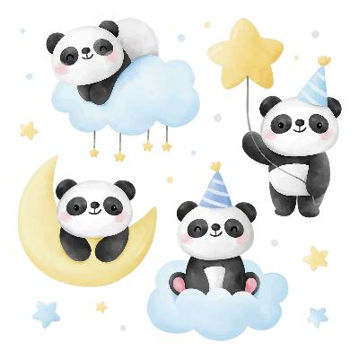 Autocolante perete130x183 Cer pastelat cu panda drăguți în acuarelă