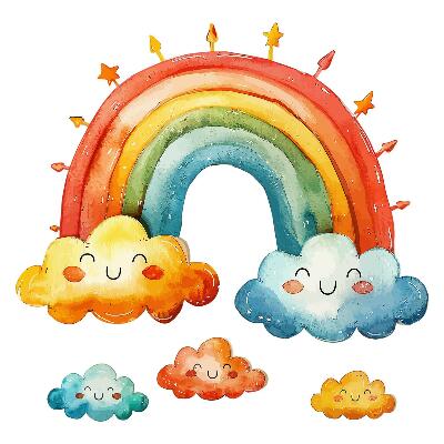 Autocolante perete130x155 Cer în acuarelă cu curcubeu și nori