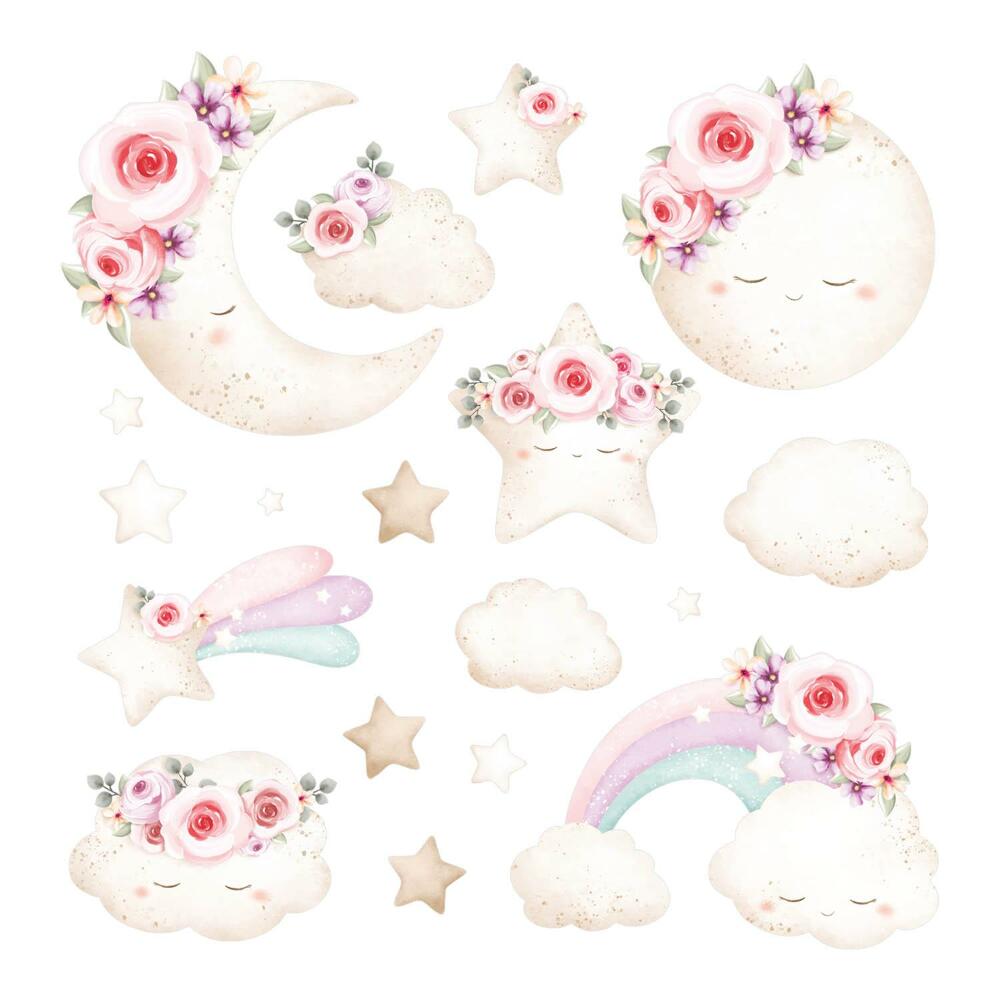 Autocolante perete130x180 Modele pastelate de acuarelă cu flori și cer