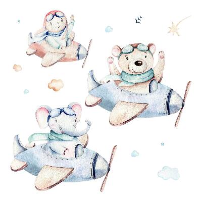 Autocolante perete130x200 Elefant ursuleț de pluș în acuarelă cu un băiat în avioane