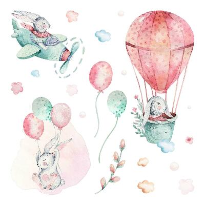 Autocolante perete130x153 Iepurași drăguți în acuarelă pe fundalul cerului