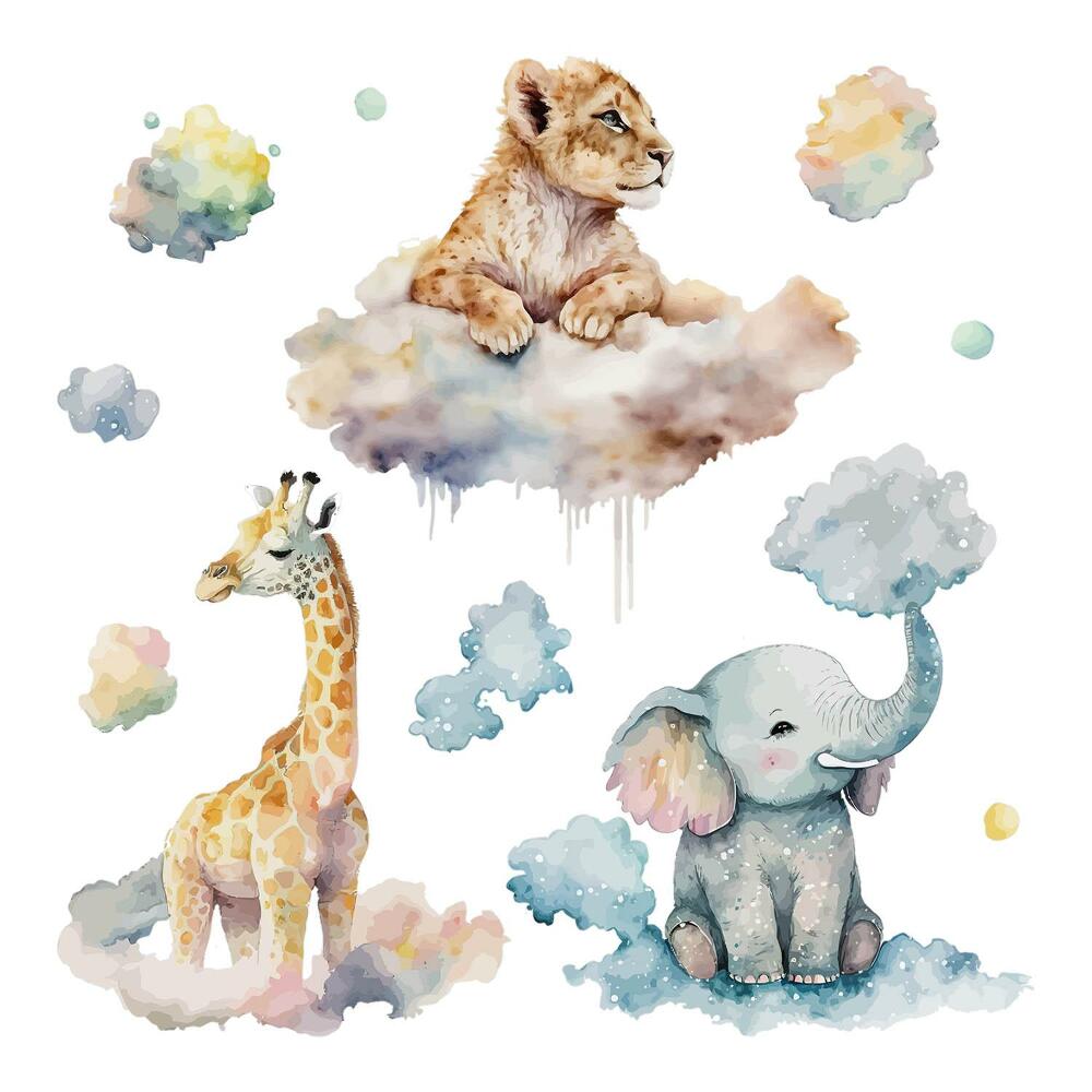 Autocolante perete130x207 Safari pastelat cu animale sălbatice în nori