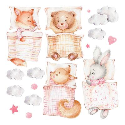 Autocolante perete130x175 Animale în acuarelă pastelată într-un stil fermecător