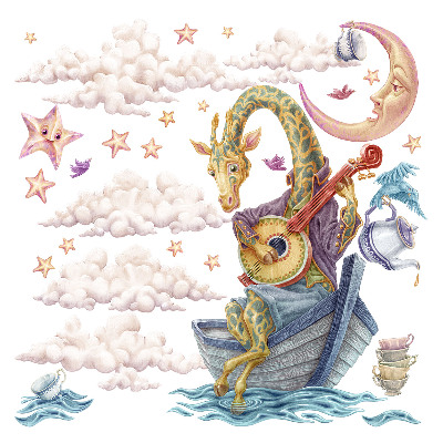 Autocolante perete130x184 Lumea animală în pasteluri delicate