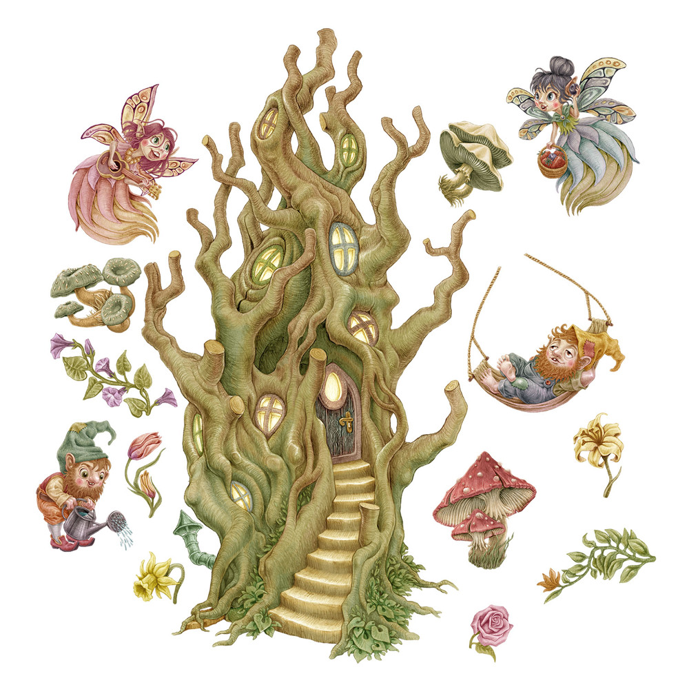 Autocolante perete130x173 Pitici și zâne în pădurea magică