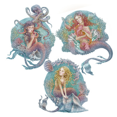 Autocolante perete130x166 Un paradis al sirenelor într-un stil nautic pastelat