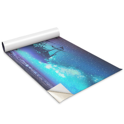 Folie autoadeziva pentru mobila Un copil într-o barcă cu o navă în fundal