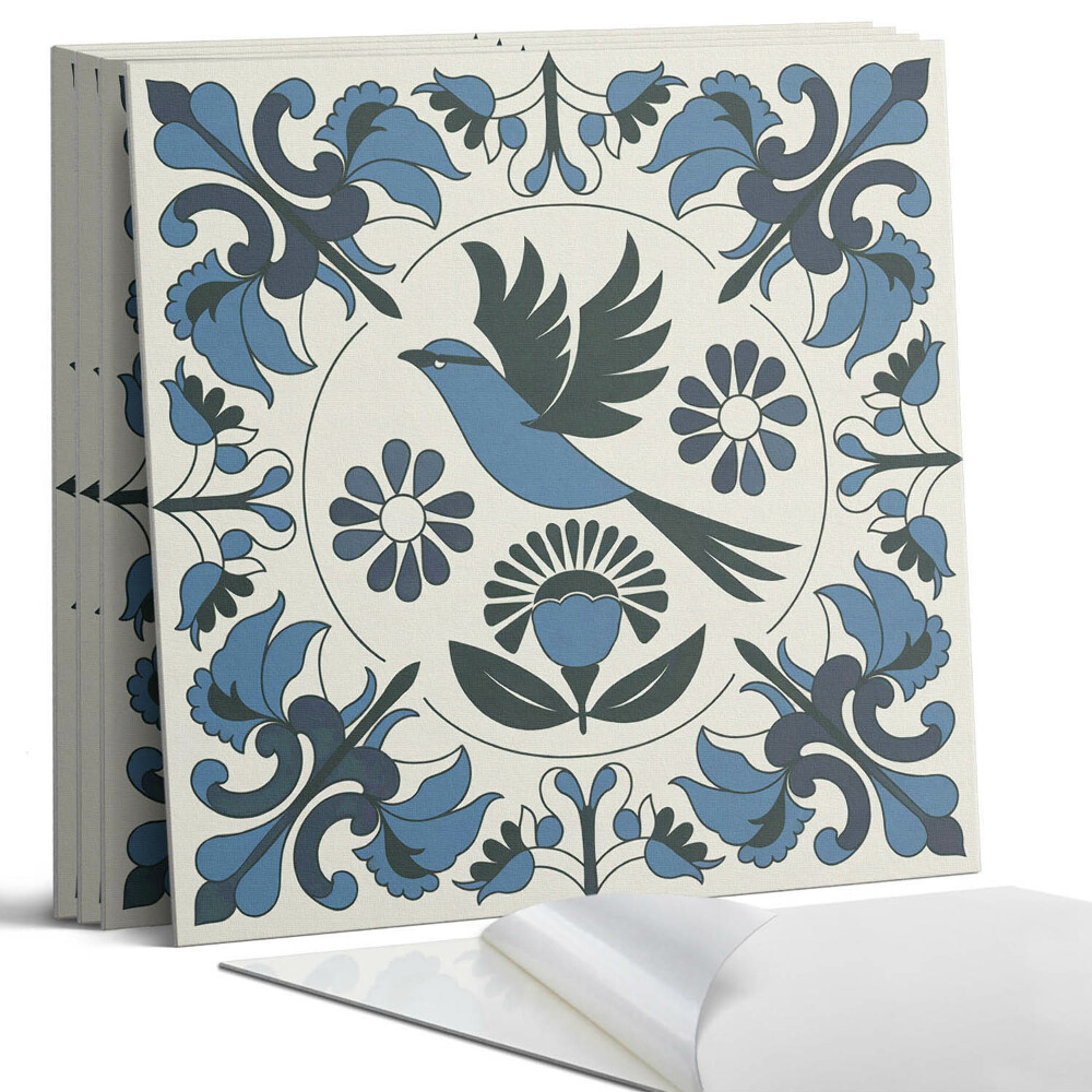 Panou perete pătrat Model cu păsări și flori