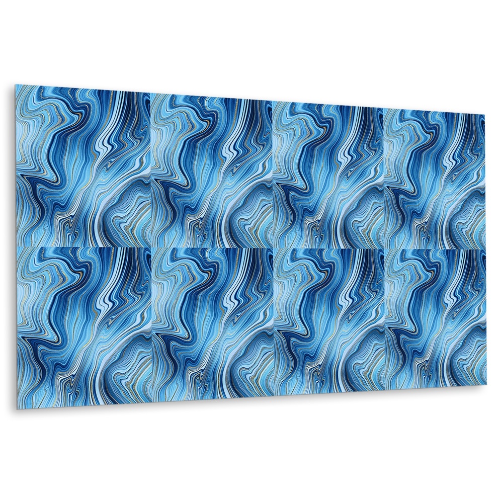 Panou decorativ perete Valuri de marmură albastră cu accente aurii