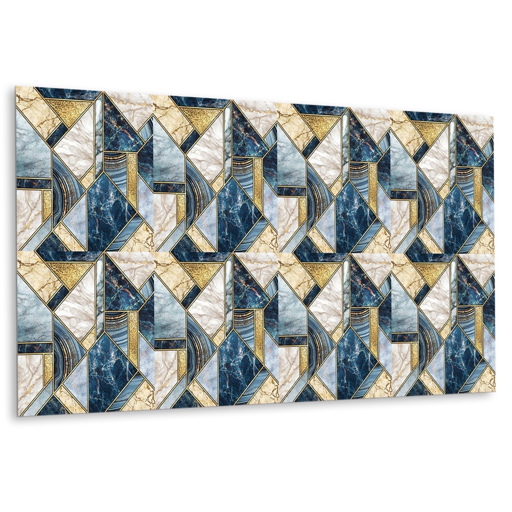 Panou decorativ bucatarie Model geometric cu accente albastre și aurii