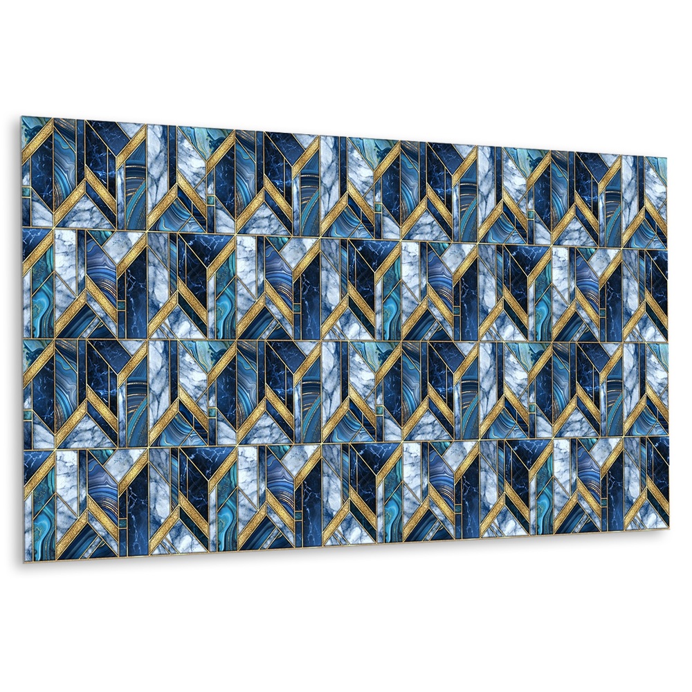 Panou decorativ bucatarie Modele geometrice albastre cu accente aurii