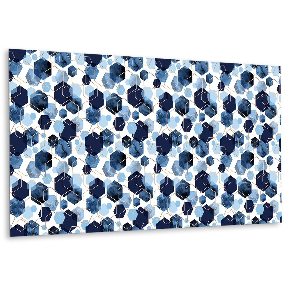 Panou decorativ Hexagone albastre cu accente aurii