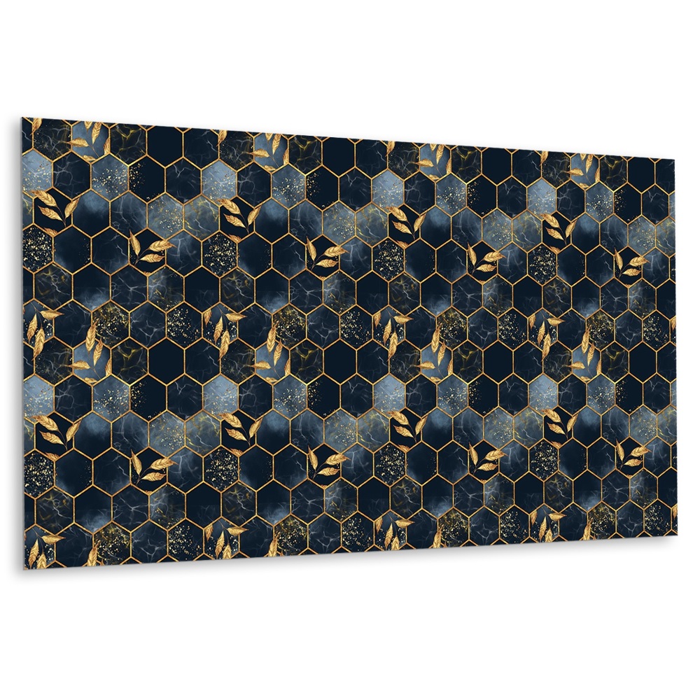 Panou decorativ bucatarie Frunze de aur pe un fundal albastru închis