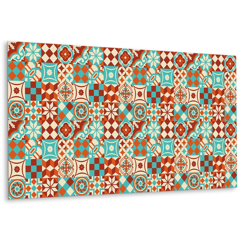 Panou decorativ perete Motiv mozaic turcoaz și portocaliu