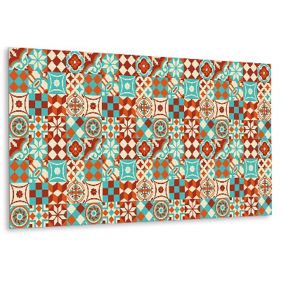 Panou decorativ perete Motiv mozaic turcoaz și portocaliu